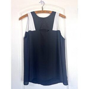 BCBG Max Azria Top Black Geometric Cut Out Blouse Tank Small Chiffon